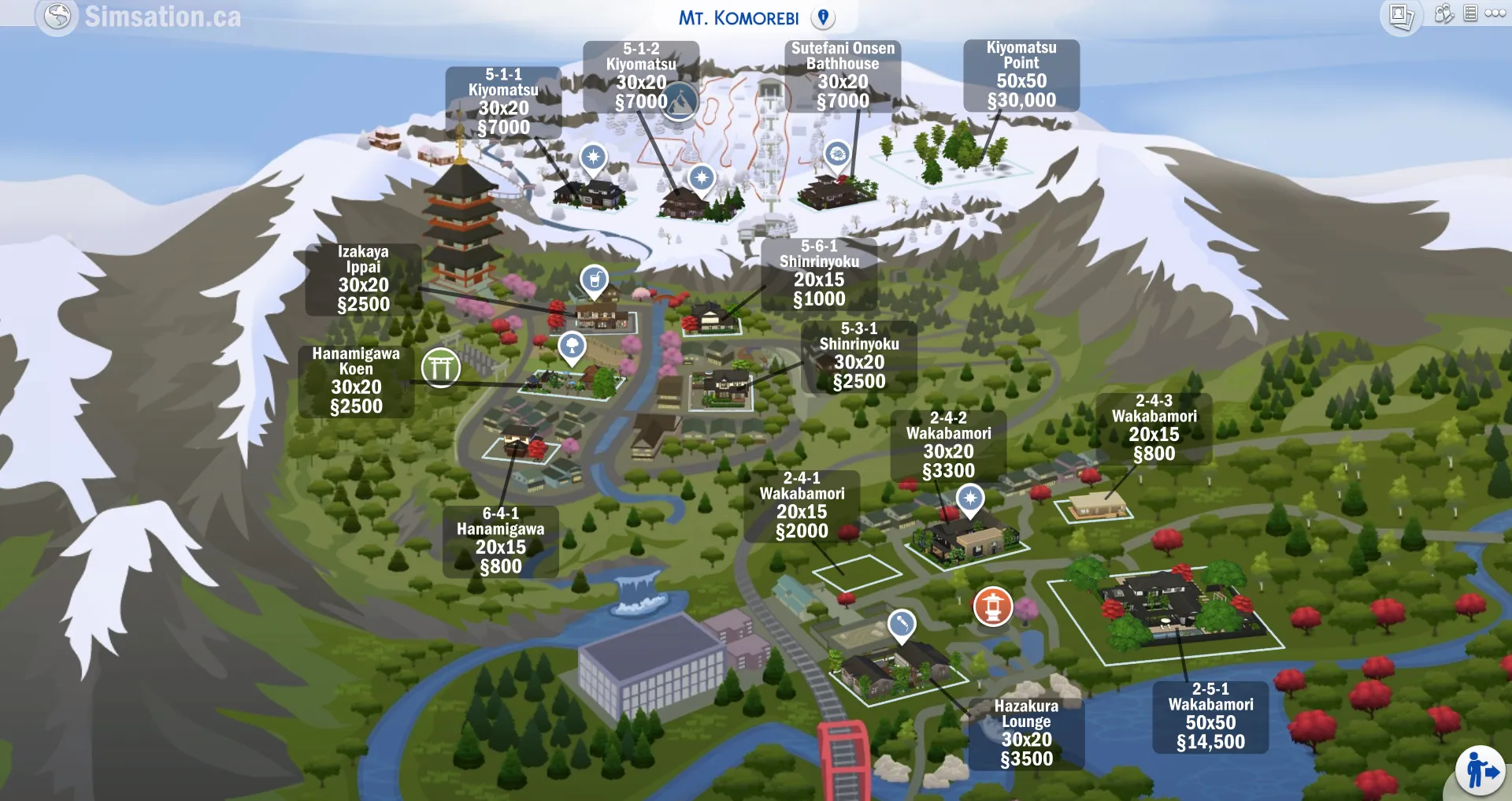 Labelled map of Mt. Komorebi